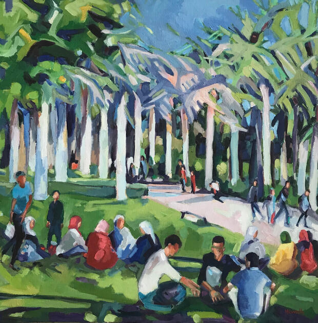 At the park, Women walking, oil canvas, Kuwait