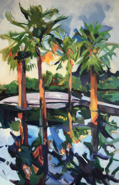 Palm trees on the pond sold