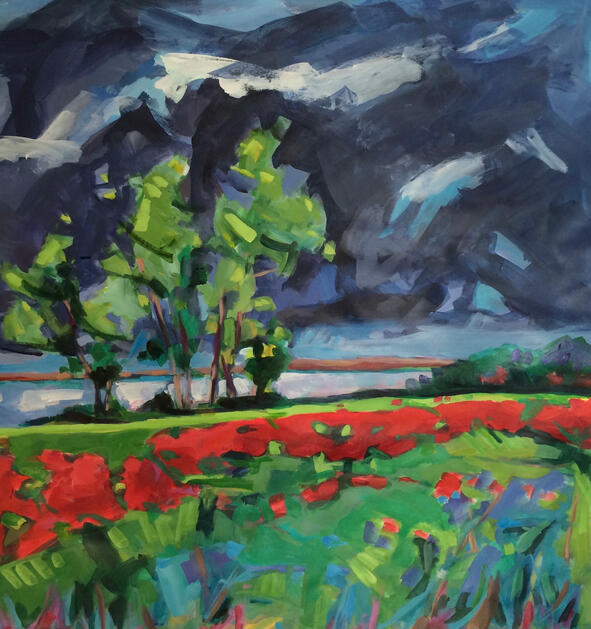 Red poppies, acrylic paper, Denmark