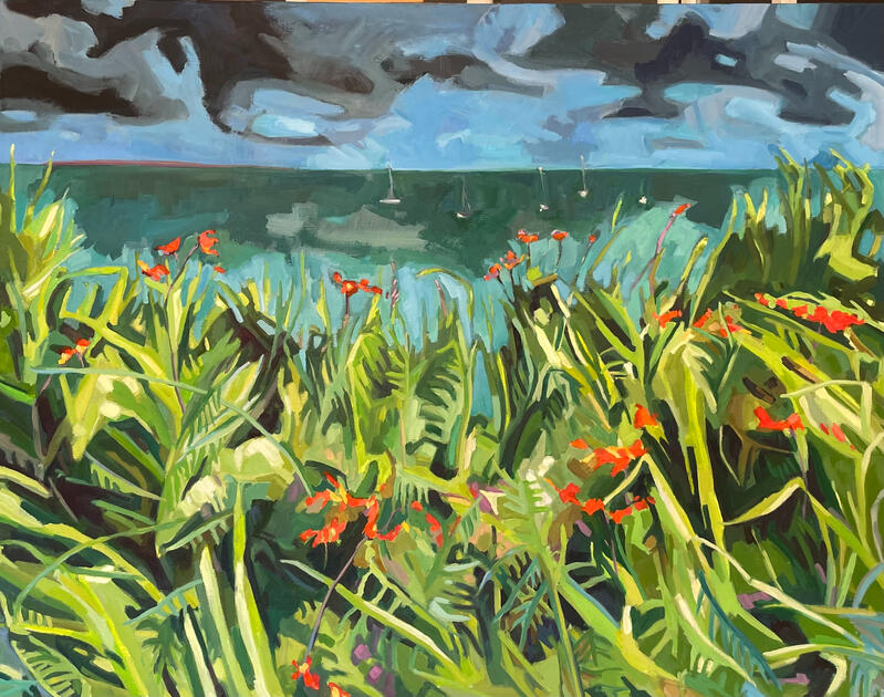 Sentier de bord de mer huile sur toile 73x92cm